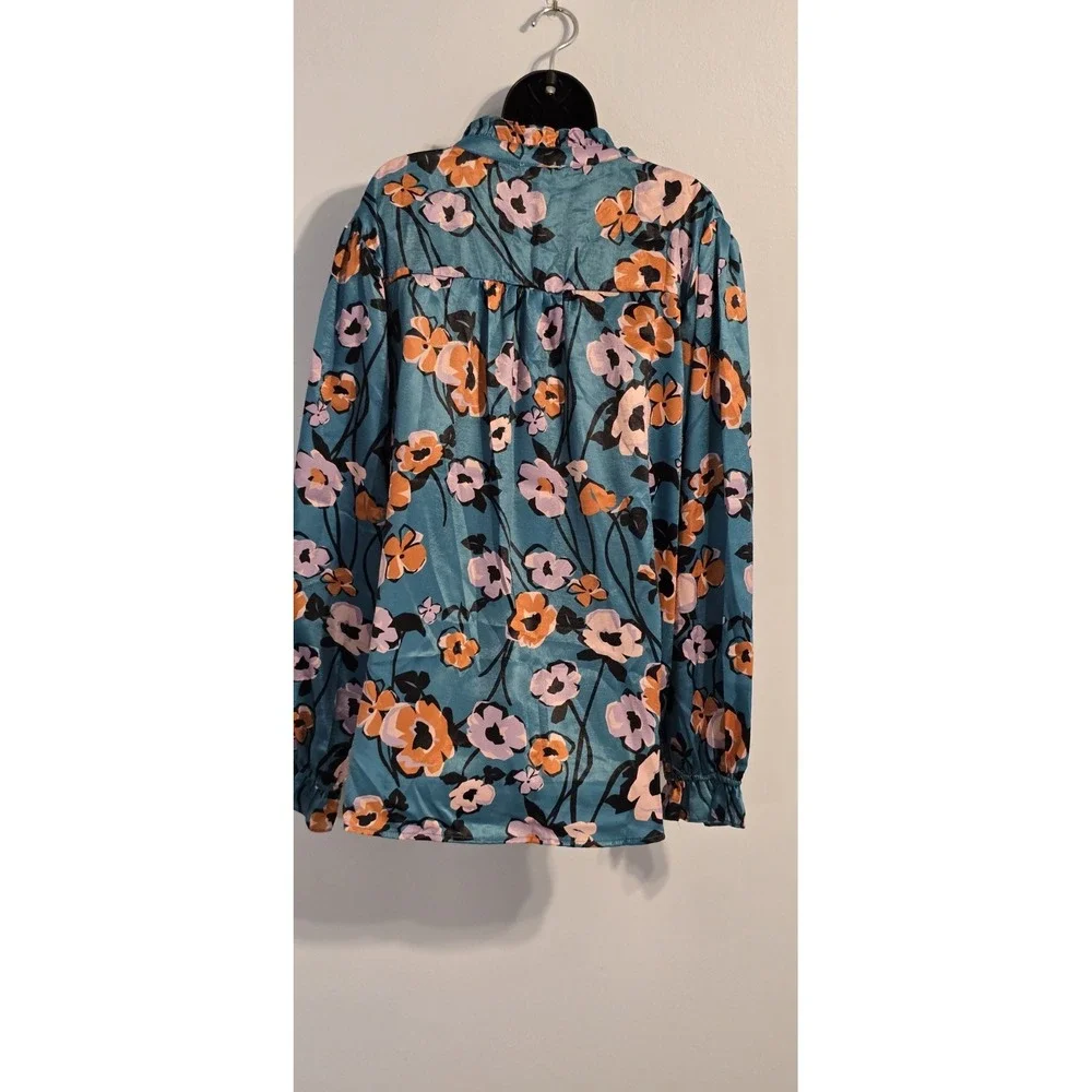 NWT FATE Women's Floral Long Sleeve Peasant Blouse Blue Orange‎ White Size 3XL
